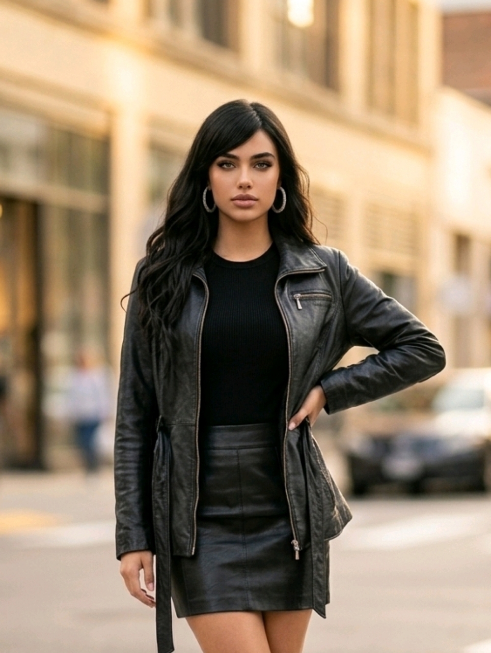 W New York by Winlit Black Leather Belted Zip Up Jacket Small S/P